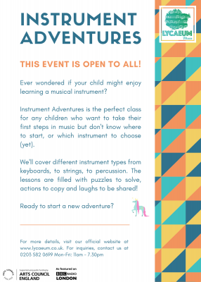 instrument adventures (5 - 7yo) - pick your weekly time slot